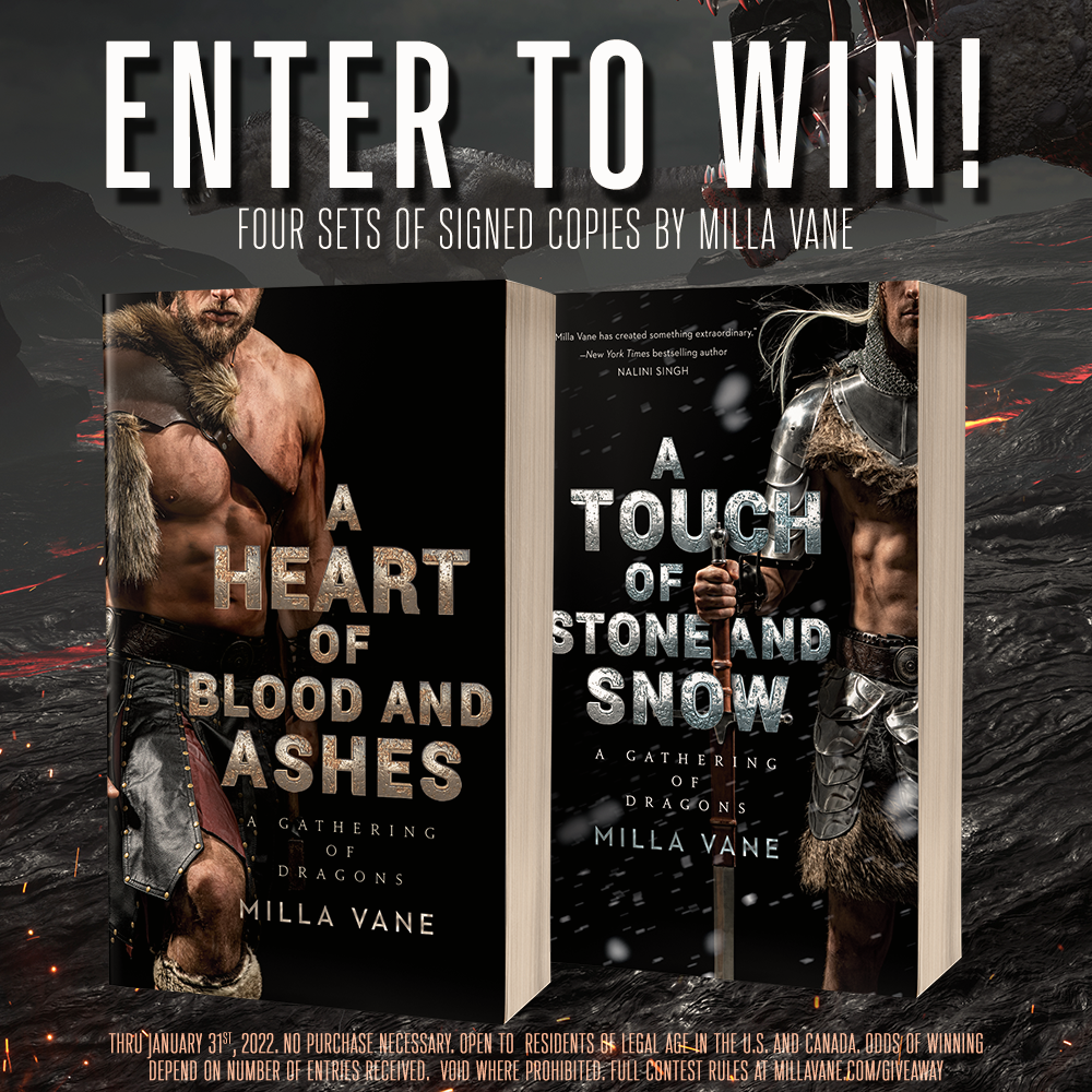 A graphic showing the covers for A HEART OF BLOOD AND ASHES & A TOUCH OF STONE AND SNOW with the text "Enter to Win"